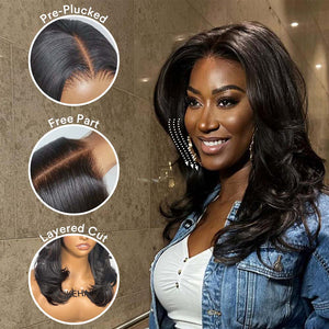 Designer Layered Cut Wavy 5x5 Lace Closure Wig With Butterfly Bangs