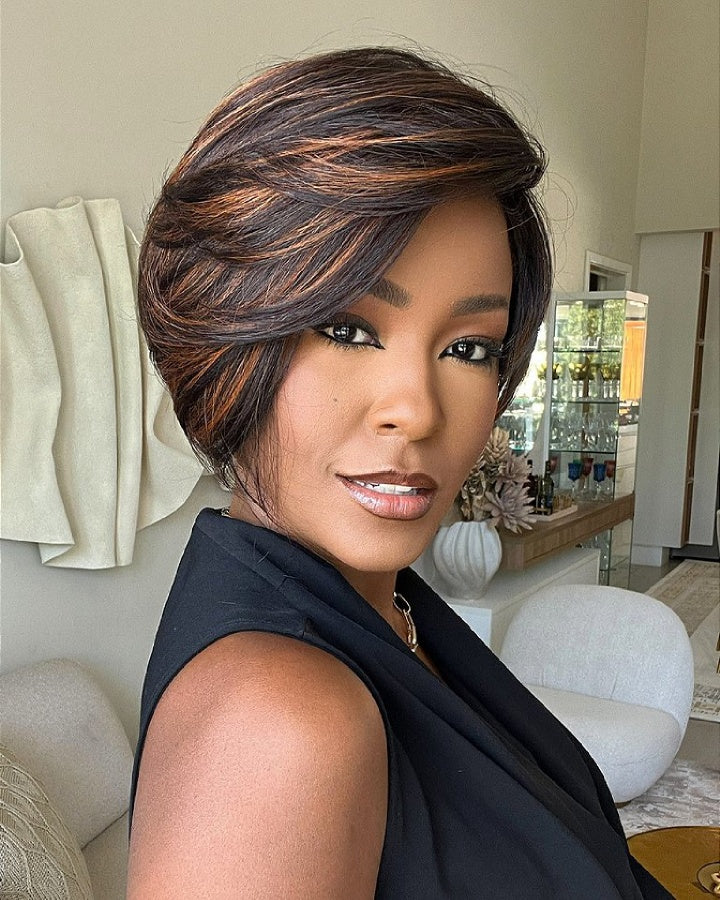 Glueless Short Pixie Cut Human Hair Highlight Bob Lace Front Wig