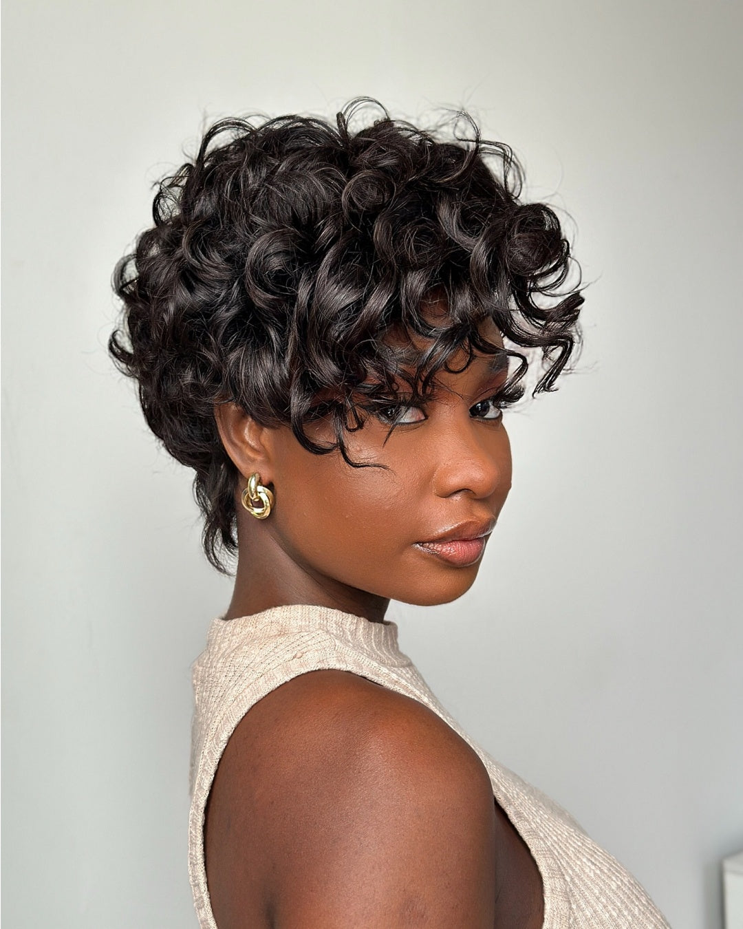Full Lace Curly Finger Wave Short Glueless Wig