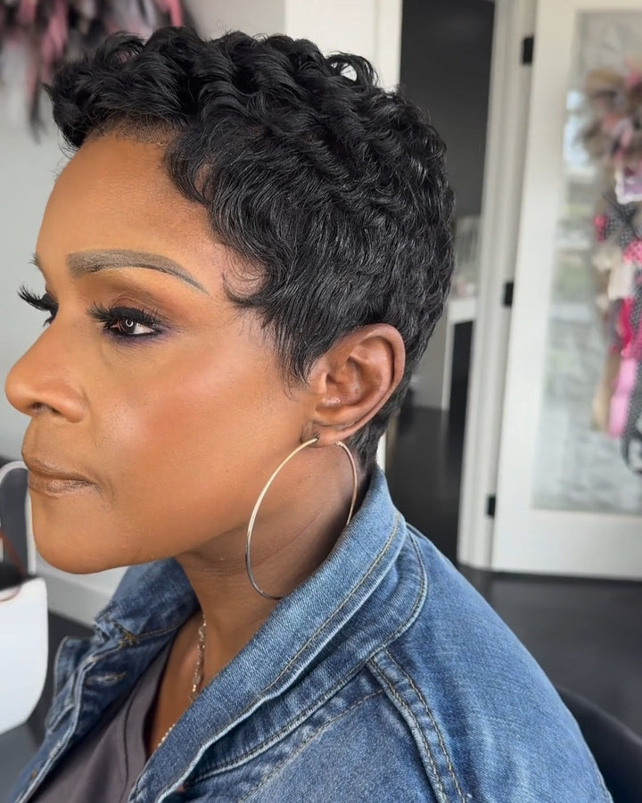 Curly Pixie Cut Human Hair Short Full Lace Wig for Black Women