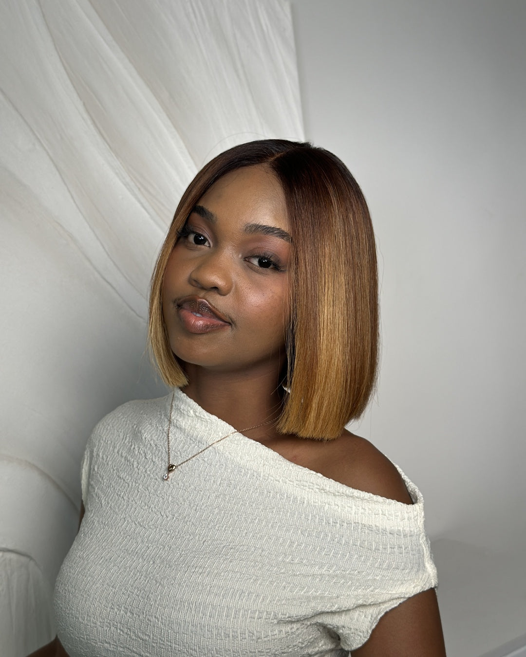 Ombre Brown With Honey Blonde Highlights Adjustable Cap Virgin Hair Bob HD Lace Wig