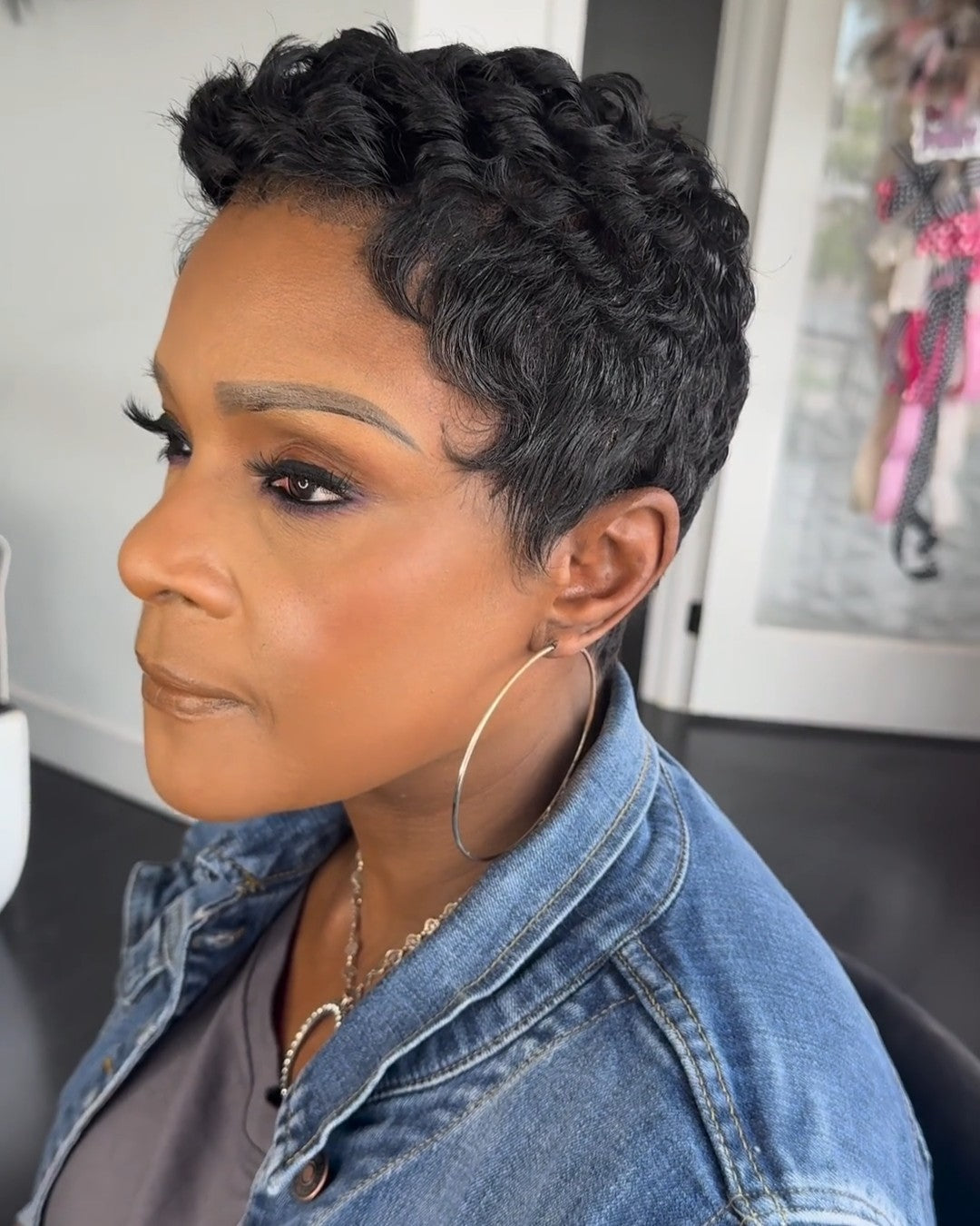 Curly Pixie Cut Human Hair Short Full Lace Wig for Black Women