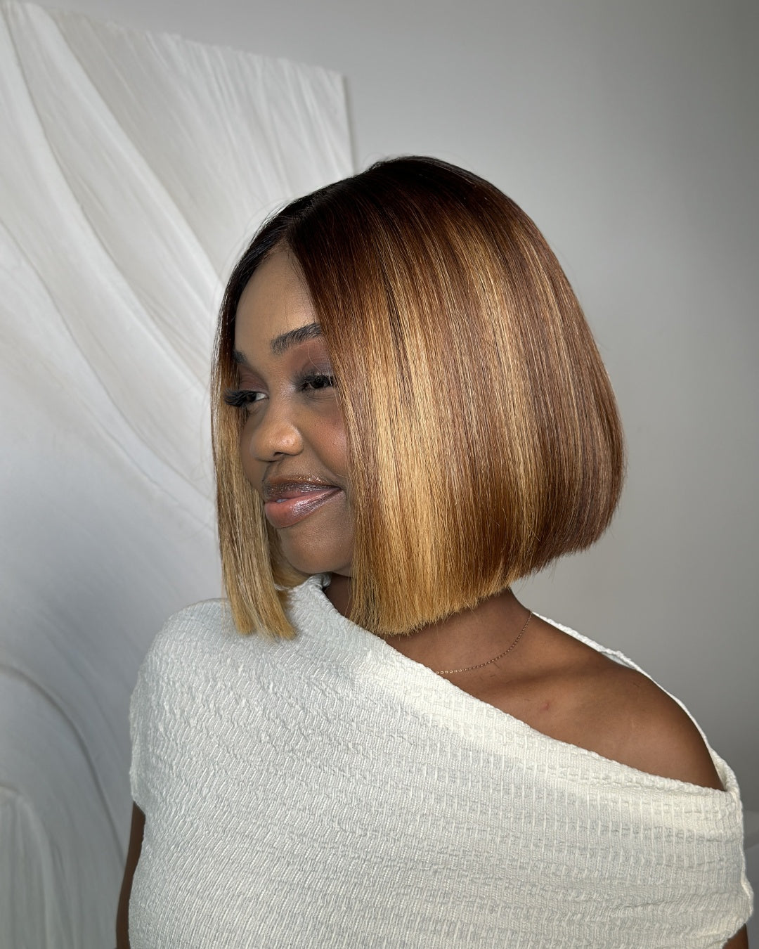Ombre Brown With Honey Blonde Highlights Adjustable Cap Virgin Hair Bob HD Lace Wig