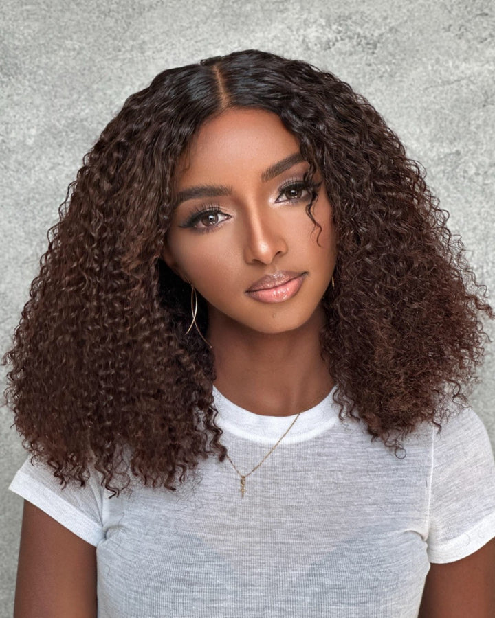 Fluffy Ombre Brown Jerry Curly 5x5 Lace Closure Wig