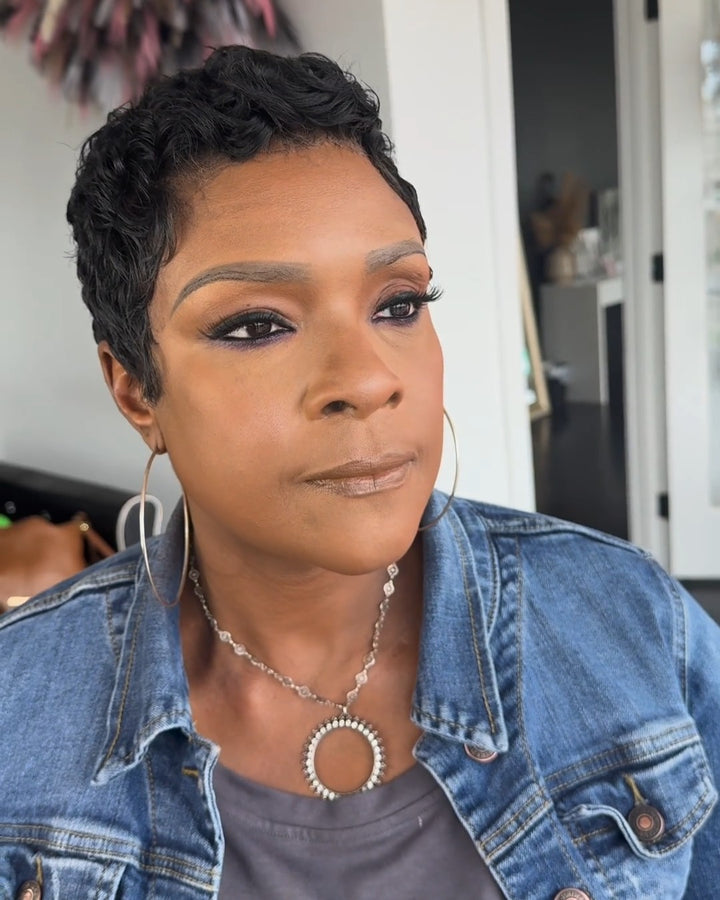 Curly Pixie Cut Human Hair Short Full Lace Wig for Black Women