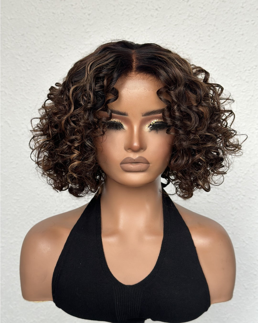 Put On & Go Short Blonde Highlights Curly Bob Wig