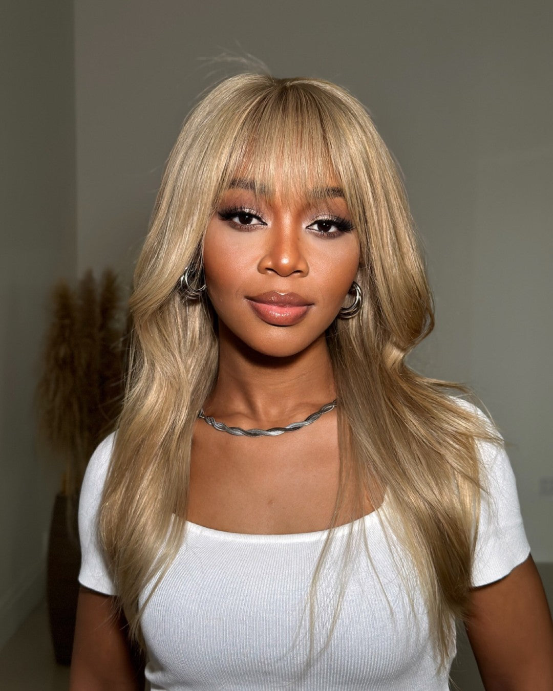 Glueless 613 Blonde Silky Straight Human Hair Wig With Bang