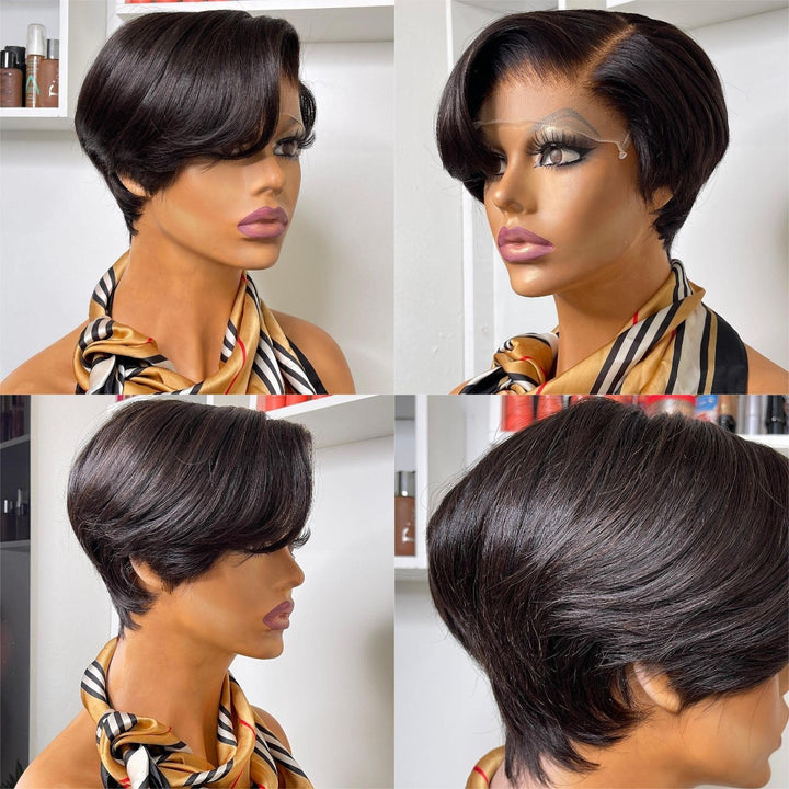 13x4 Lace Frontal Pixie Cut Side Long Bangs Wig