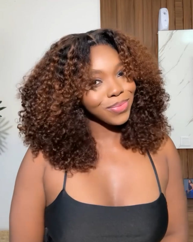 Middle Part Curly Ombre Brown 5x5 Lace Closure Wig