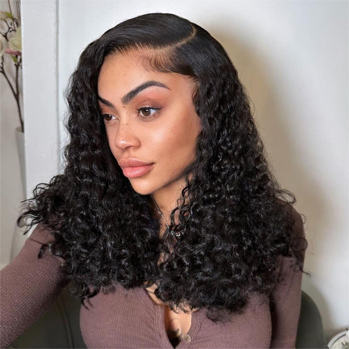 Natural Black Human Hair Curly Lace Frontal Wig