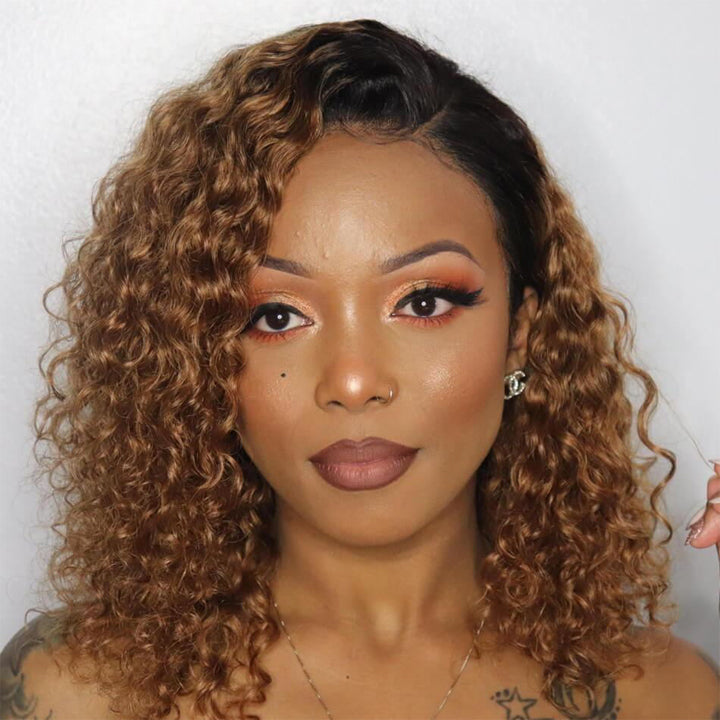 13x4 Lace Frontal Ombre Honey Blonde Curly Wig