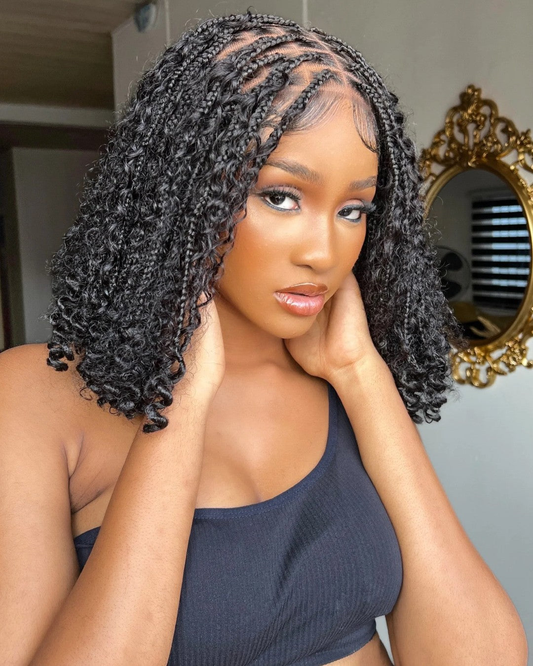 Full Lace Knotless Boho Curls Braided Bob Wig