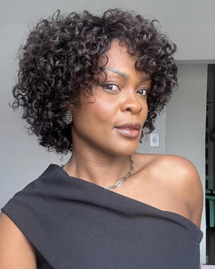 Trendy Short Cut Curly Glueless Bangs Wig 100% Human Hair
