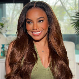 13x4 Lace Frontal Kinky Straight Brown Ombré Color Wig
