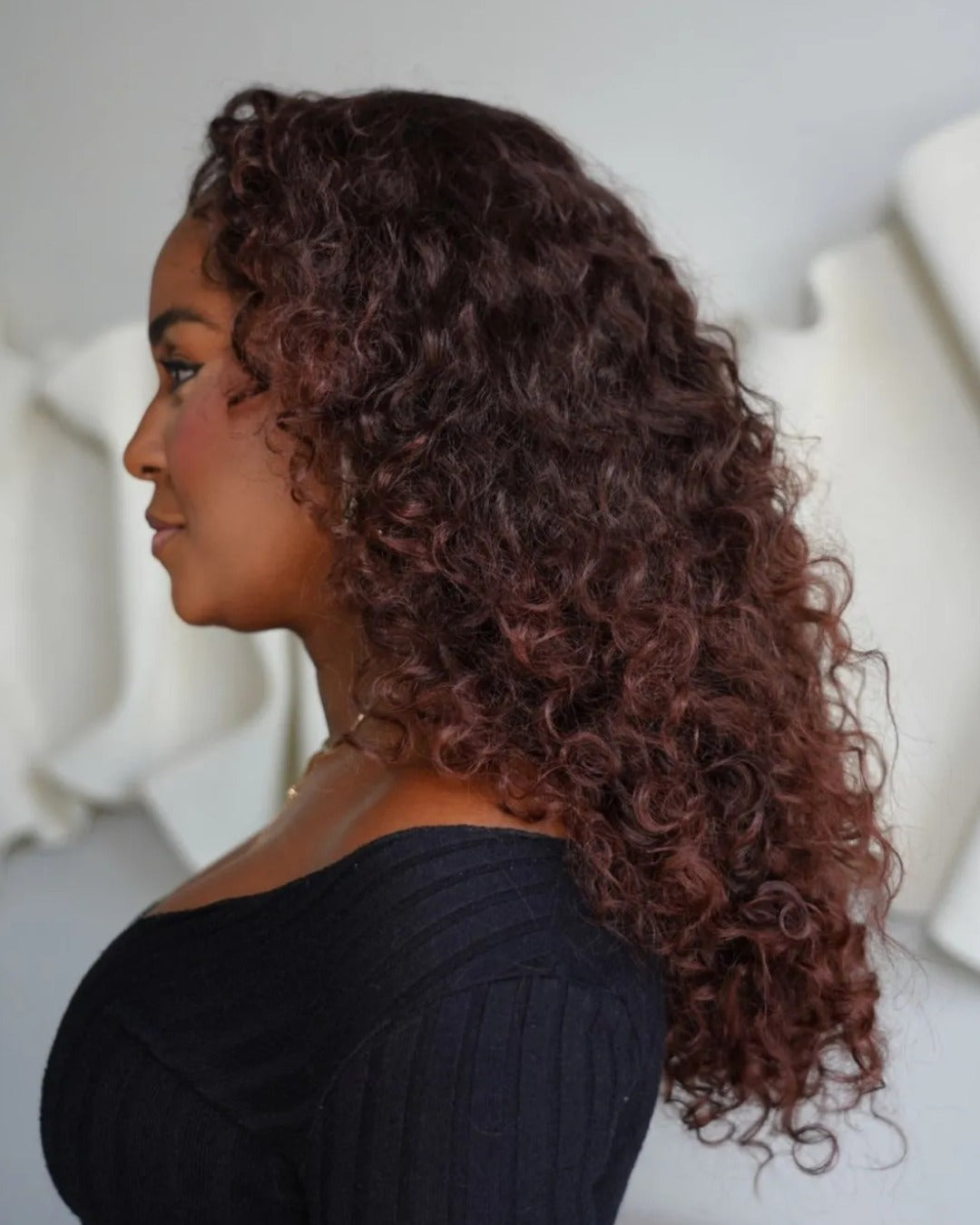 Purple Brown Curly Fluffy Bangs Wig