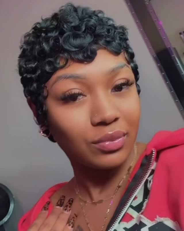 Full Lace Curly Short Pixie Human Hair Wig