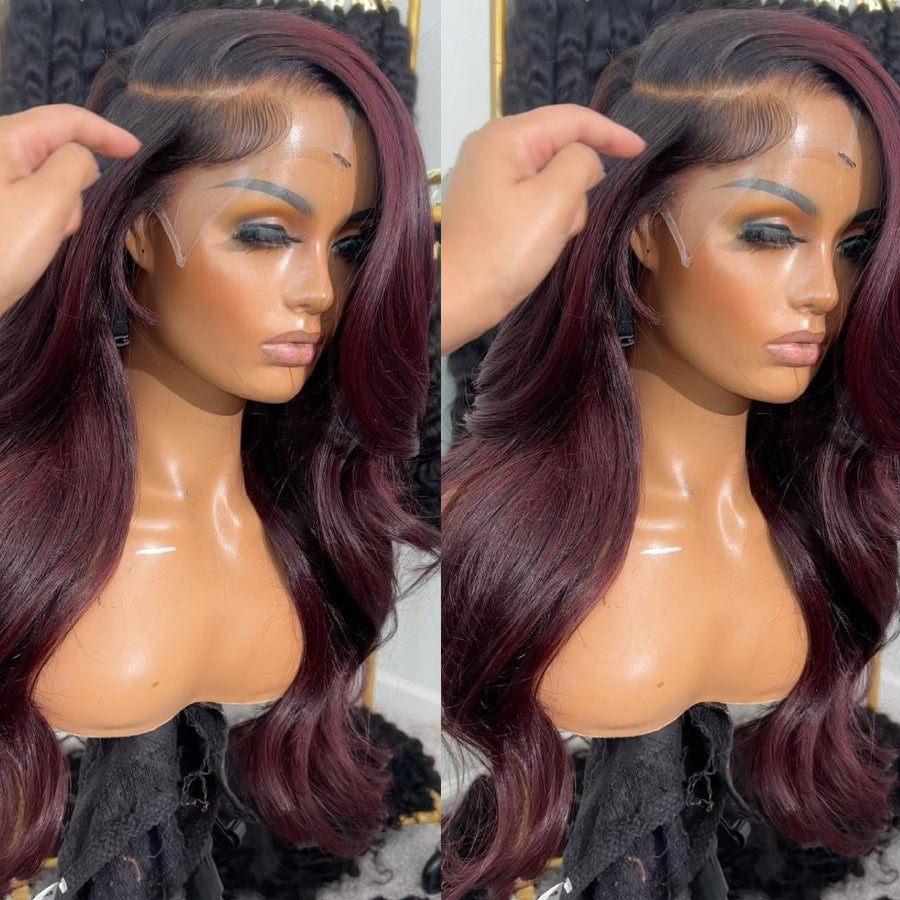 13x4 Lace Frontal Light Burgundy Side Part Body Wave Wig
