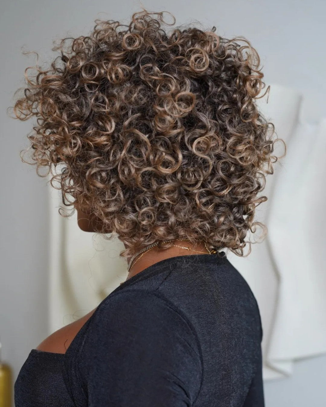 Wear & Go Glueless Brown Highlight With Dark Root Curly Bob Wig