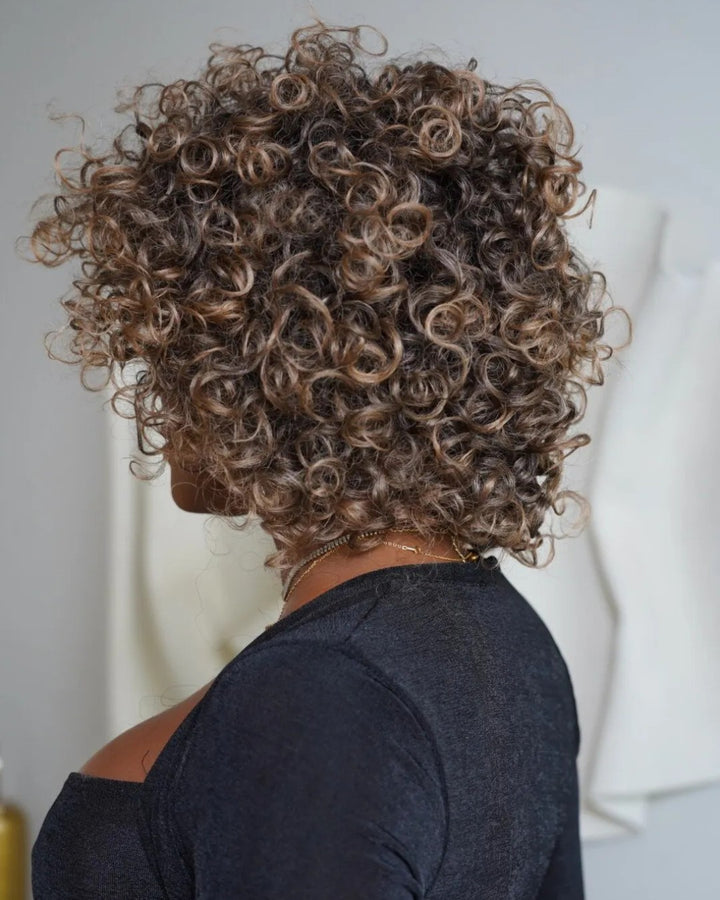 Wear & Go Glueless Brown Highlight With Dark Root Curly Bob Wig
