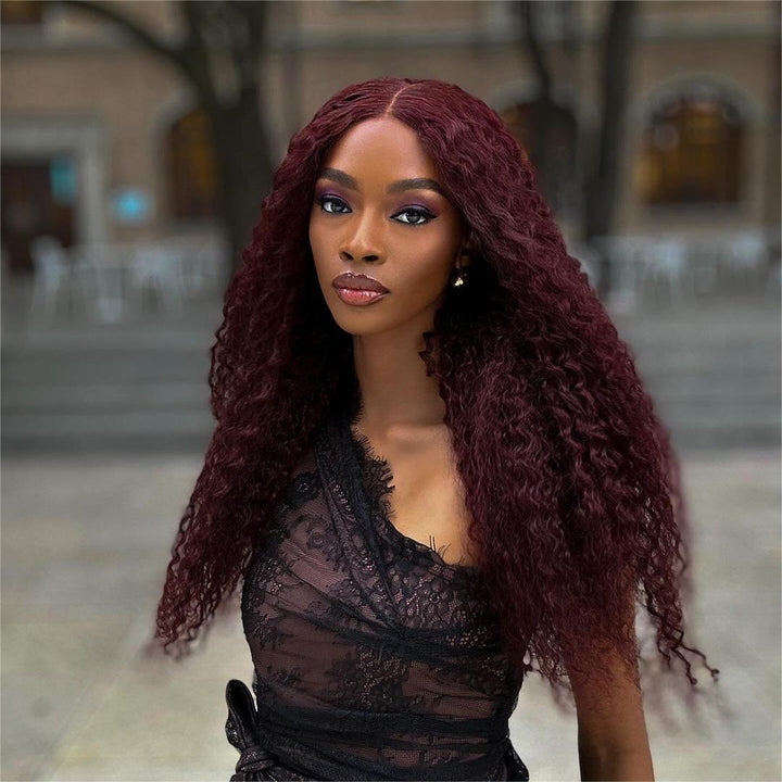 Burgundy Color Water Wave 5x5 Lace Closure Wig