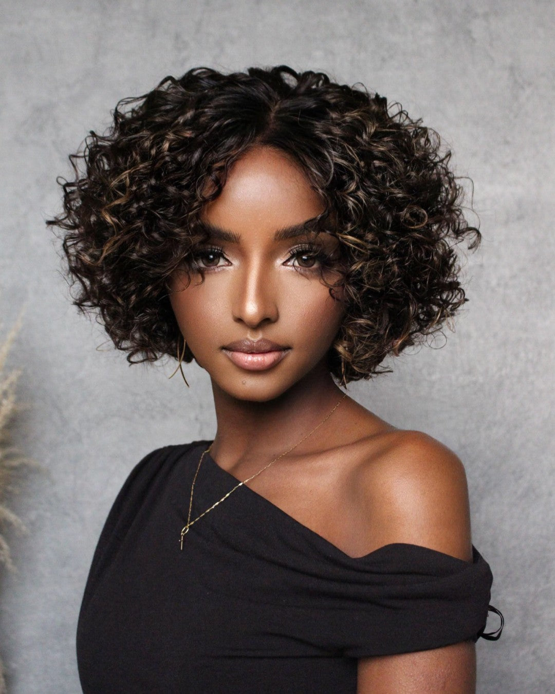 Put On & Go Short Blonde Highlights Curly Bob Wig