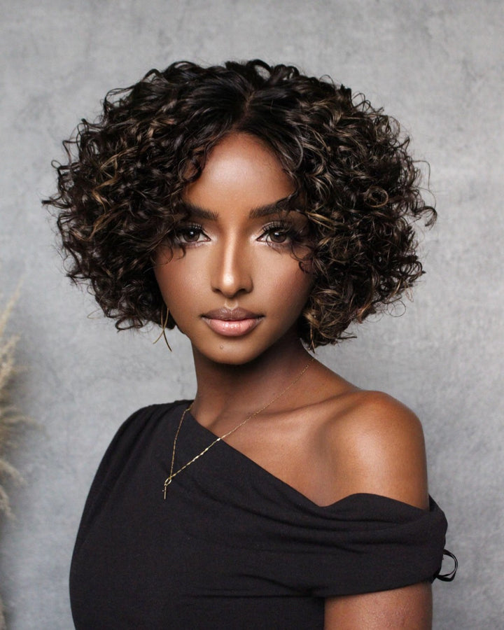 Put On & Go Short Blonde Highlights Curly Bob Wig