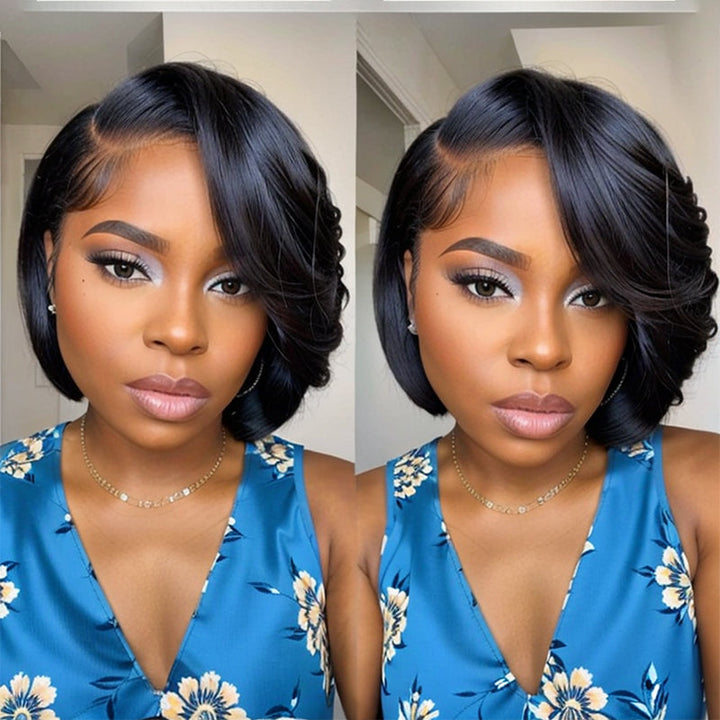Short Glueless 5X5 Lace Closure Side Part Wig With Bangs