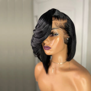 13x4 Lace Frontal Asymmetric Style Side Swept Bangs Wig
