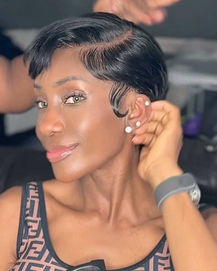 Side Parted Short Pixie Cut Bangs 13x4 Lace Front Wig