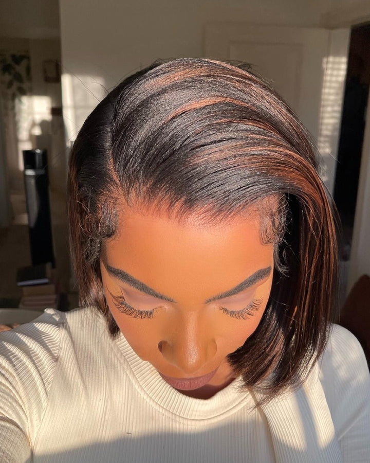 Bob With Brown Highlight 13x4 Lace Frontal Wig