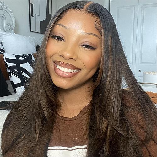 Highlight Brown Straight Layer Cut 13x4 Lace Frontal Wig Human Hair