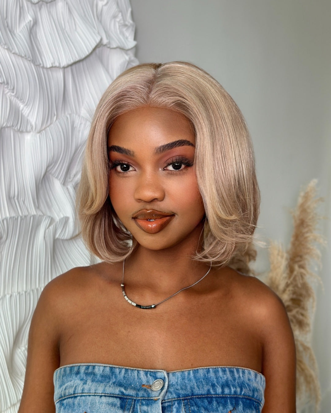 Ash Blonde Highlights Layered Bob Human Hair Lace Closure Wig