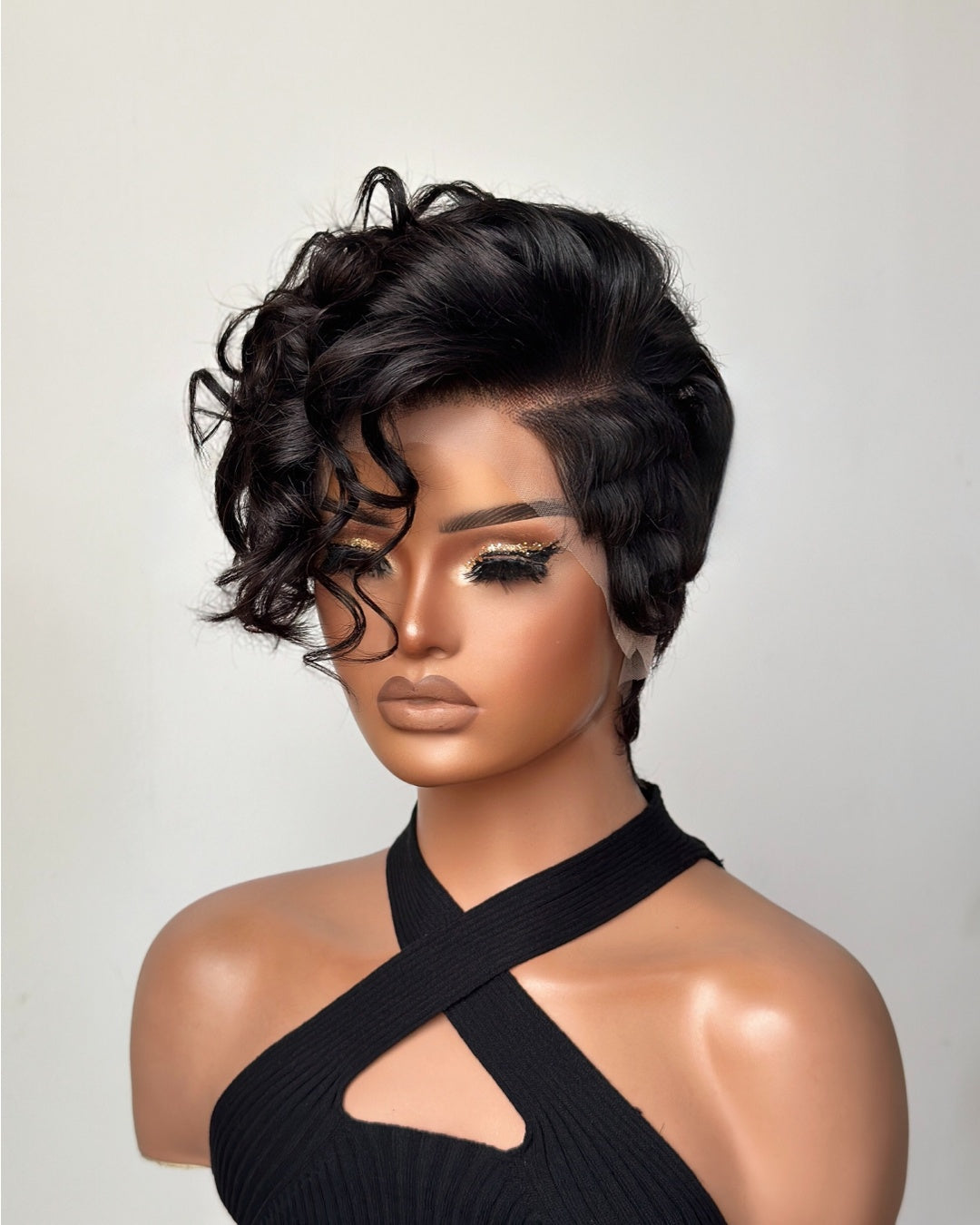 Full Lace Curly Finger Wave Short Glueless Wig