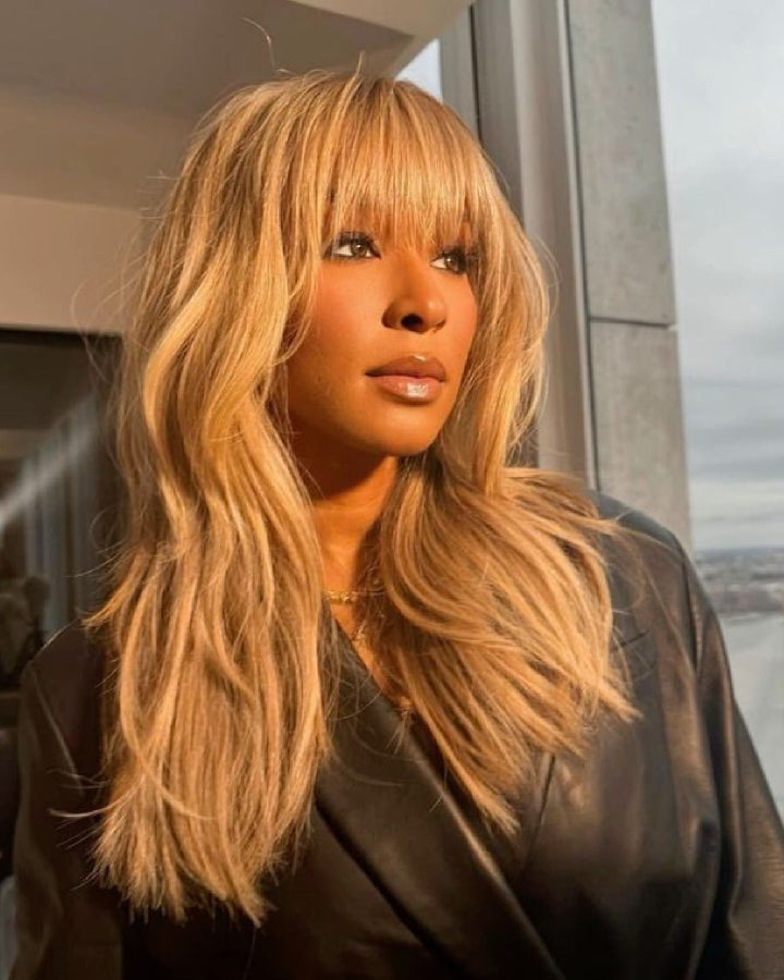 Glueless 613 Blonde Silky Straight Human Hair Wig With Bang