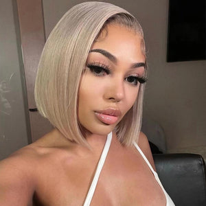13x4 Lace Frontal 613 Blonde Short Straight Side Part Wig