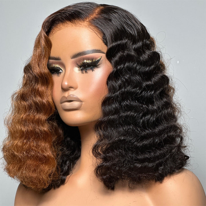 Side Part Curly Brown Color 5x5 Lace Closure Wig