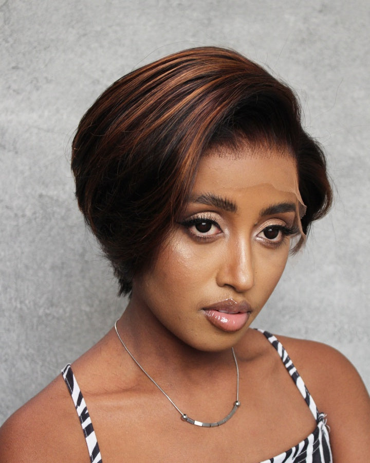 Glueless Short Pixie Cut Human Hair Highlight Bob Lace Front Wig