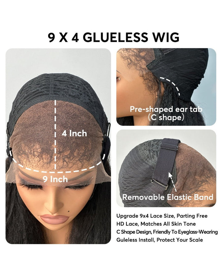 Glueless Hybrid Hairline With Kinky Straight 9x4 HD Lace Front Ventilated Wig