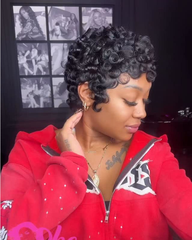 Full Lace Curly Short Pixie Human Hair Wig