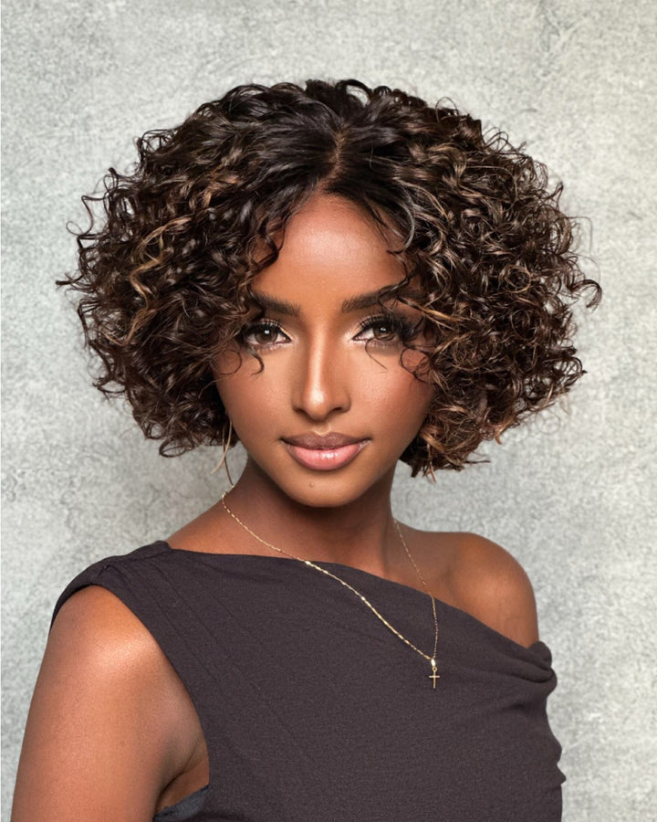 Put On & Go Short Blonde Highlights Curly Bob Wig