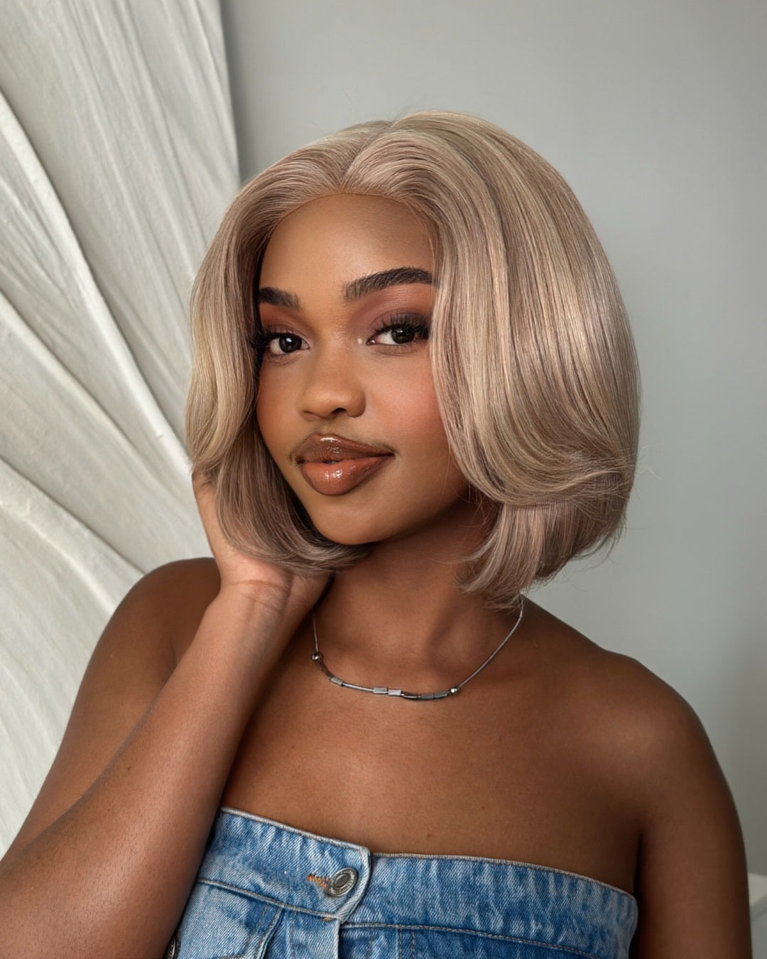 Ash Blonde Highlights Layered Bob Human Hair Lace Closure Wig