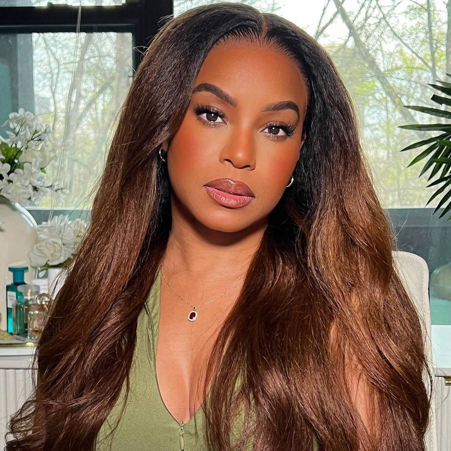 13x4 Lace Frontal Kinky Straight Brown Ombré Color Wig