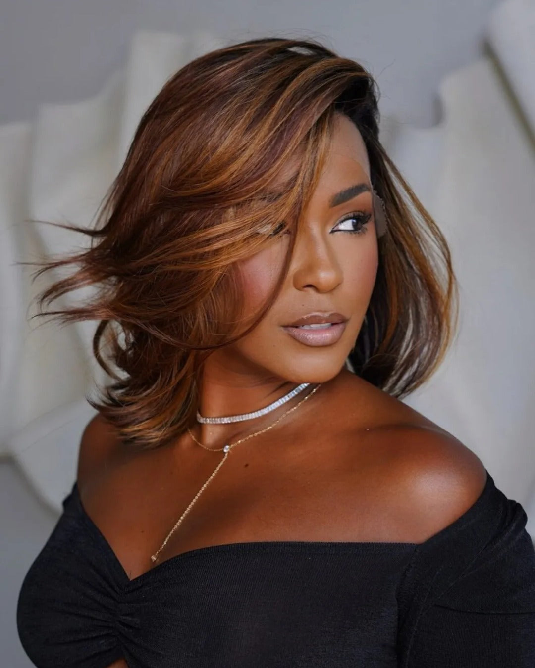 Dark Copper and Blonde Highlighted Layered Lace Front Wig