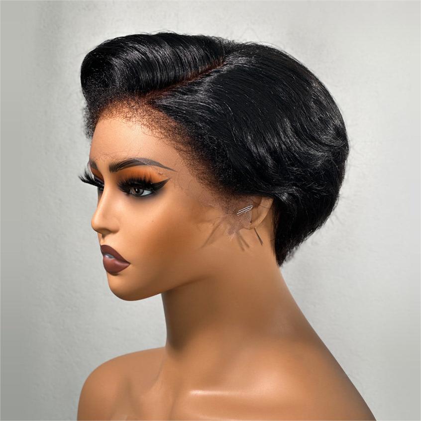 13X4 Lace Frontal Kinky Edge Short Pixie Cut Layer Wig