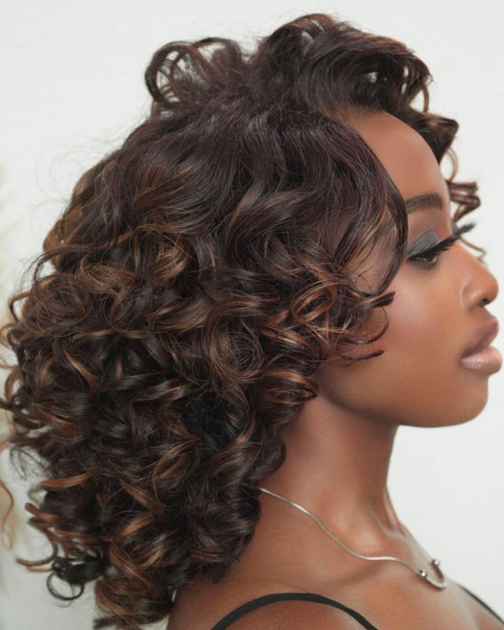 Bob Bouncy Loose Curly Blonde Highlight Lace Front Wig