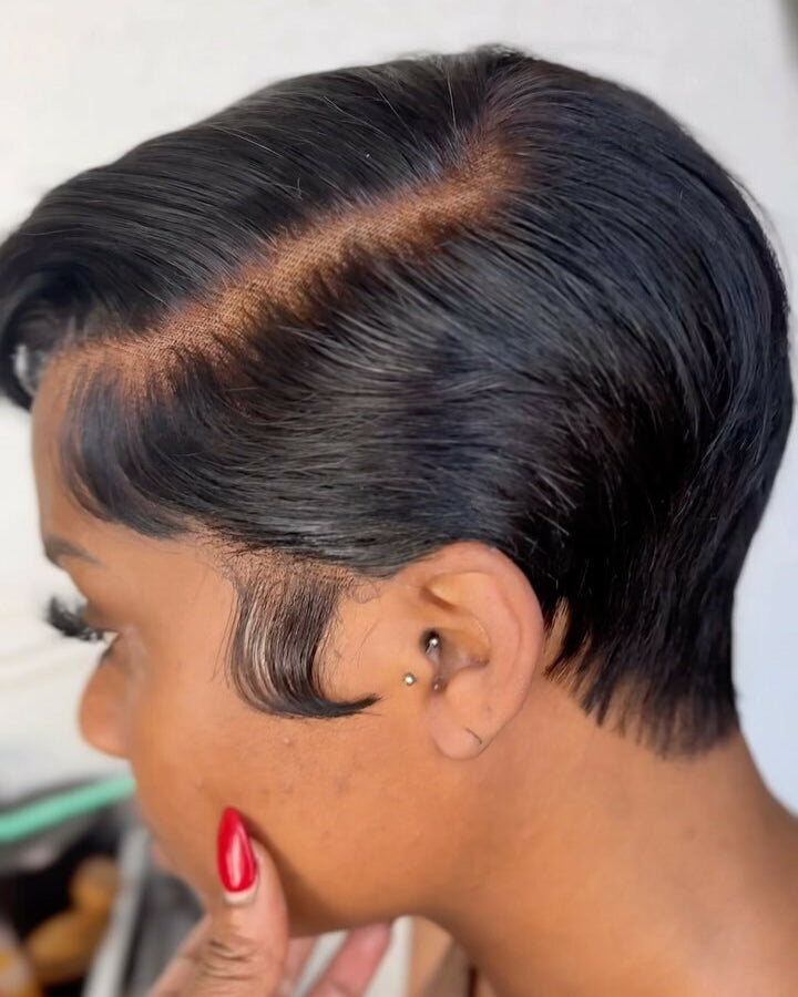 Side Parted Short Pixie Cut Bangs 13x4 Lace Front Wig