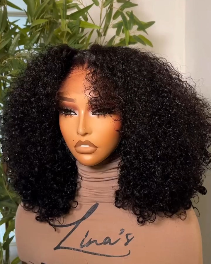 High Density Middle Part Curly 5x5 Lace Closure Human Hair Wig