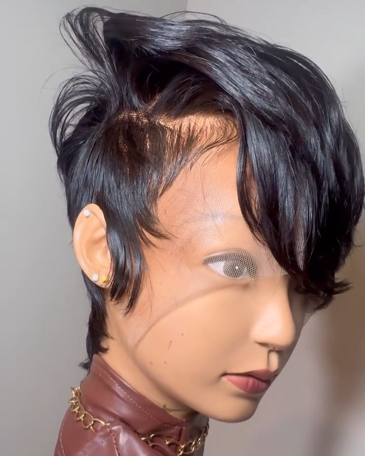 Pixie Cut Long Bangs Lace Front Wig Short Hair