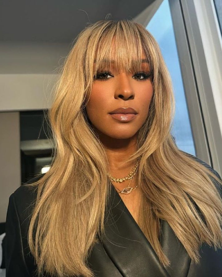 Glueless 613 Blonde Silky Straight Human Hair Wig With Bang