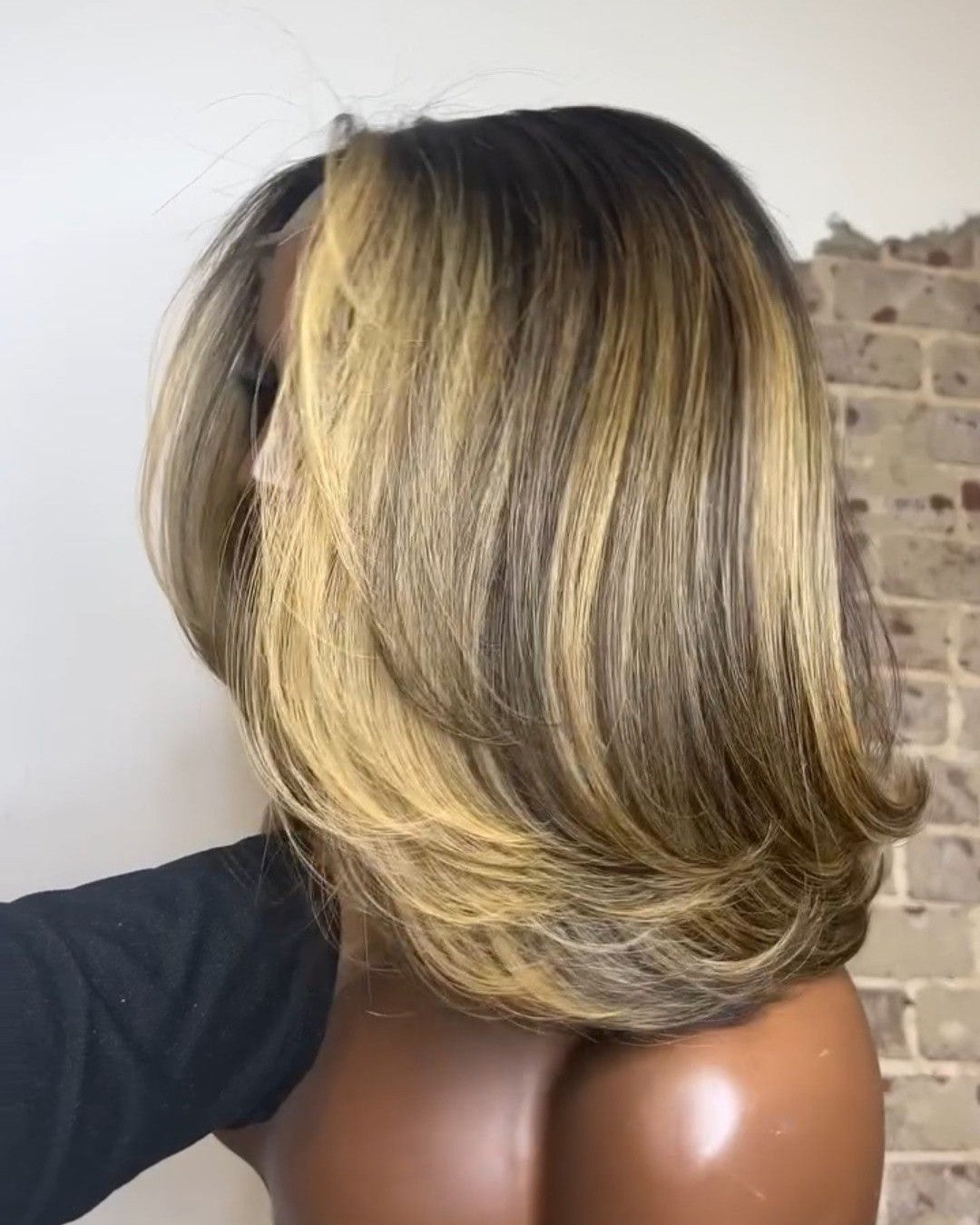 Honey Blonde Highlights Layered Bangs Lace Wig